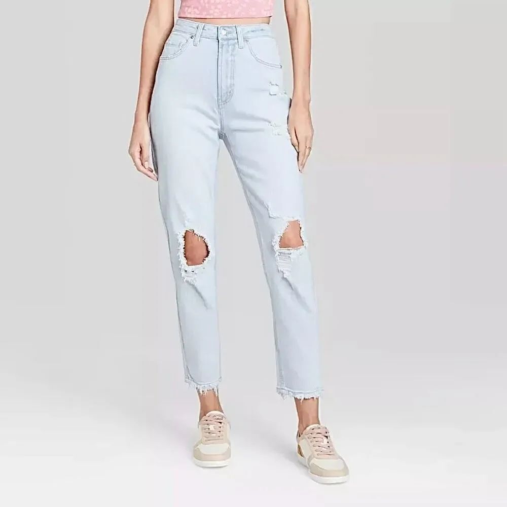 Wild Fable Highest Mom Jean Destroyed Light Wash Sz 12